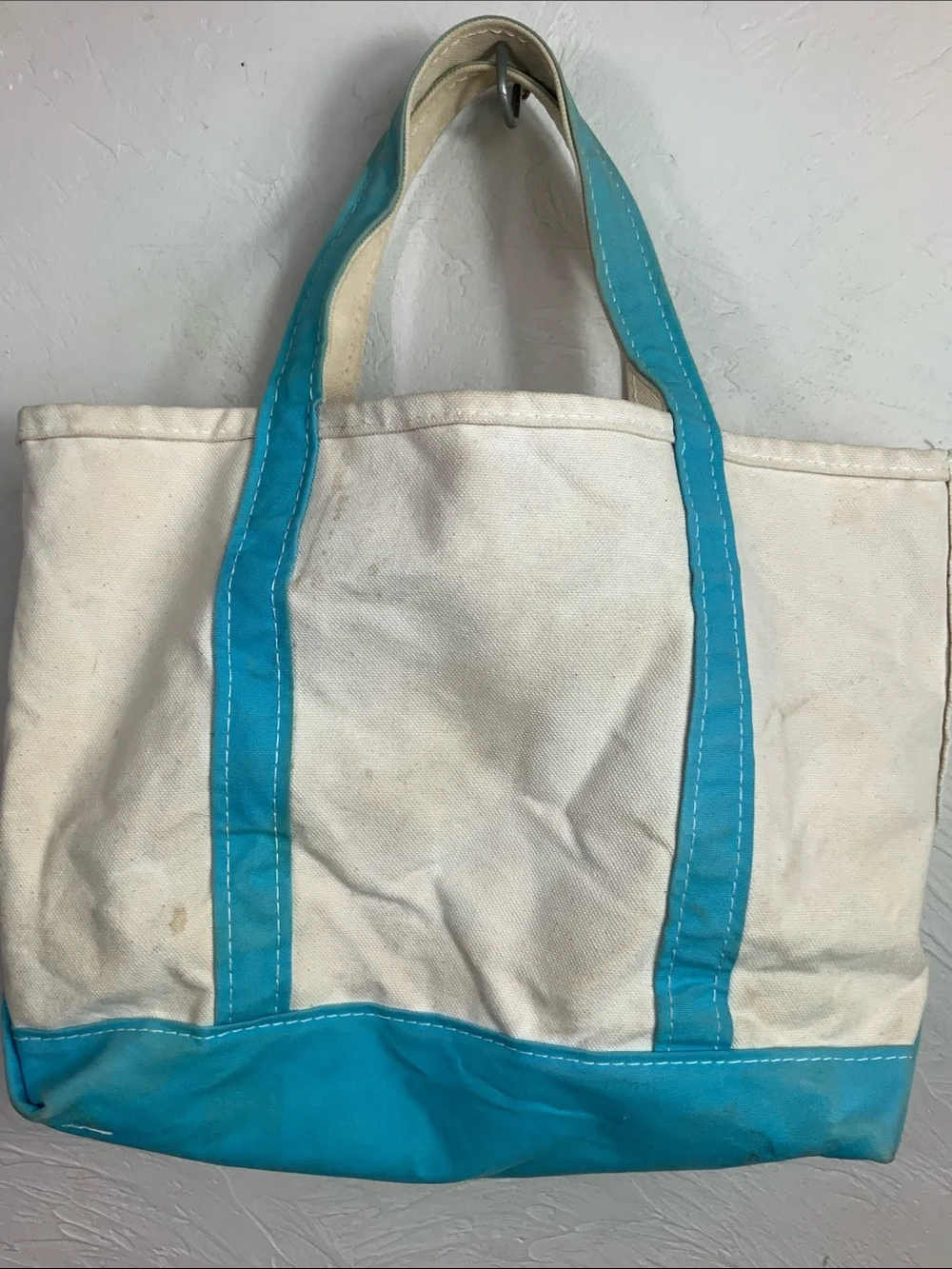 L.L. Bean Boat and Tote Canvas Bag - Teal/White - Embroidered 
